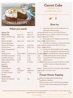 a recipe for carrot cake on a plate