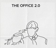 the office 2 0 is shown in black and white, with a drawing of a man holding