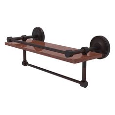 #finish_Venetian Bronze Gallery Rail, Ipe Wood, Brass Collection, Solid Wood Shelves, Glass Vanity, Wood Shelf, Wall Racks, Wall Mounted Shelves, Traditional Bathroom