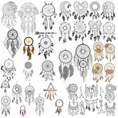 several different types of dream catchers on a white background