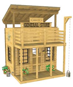 a small wooden building with the words general store on it