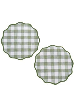 two green and white checkered place mats