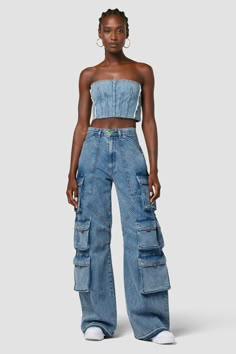 Free Shipping and Free Returns DescriptionFrom our collab with stylist Zoe Costello, our Stevie Corset Top in World Tour is a standout bandeau cut from premium comfort st Looks Total Jeans, Denim Ideas, Mode Inspo, Hudson Jeans, Corset Top, World Tour, Denim Fashion, Short Outfits