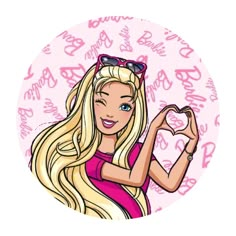 a cartoon girl with long blonde hair and sunglasses holding up a heart shaped object in front of her face