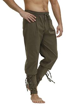 Men's Ankle Banded Cuff Renaissance Pants Medieval Viking Navigator Trousers Pirate Cosplay Costume with Drawstrings Mens Cargo Trousers, Mens Work Pants, Dockers Pants, Black Cargo Pants, Medieval Fashion, Historical Fashion, Whips, Everyday Wardrobe