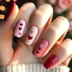 Valentines Nails With Hearts, Heart Nail Designs Acrylic, Feb Nails, Nails With Hearts, Easter Nail Art Designs, Elegant Touch Nails, Valentine Nail Art, Nails Valentines, February Nails