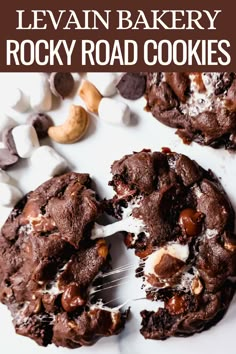 chocolate marshmallow cookies on a plate with the words chocolate marshmallow cookies above them