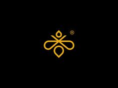 the bee logo is yellow and black with a drop in it's center on a dark background