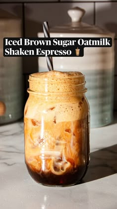 iced brown sugar oatmeal shaker espresso in a mason jar