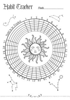 the habitt tracker is shown in black and white, with zodiac numbers on it