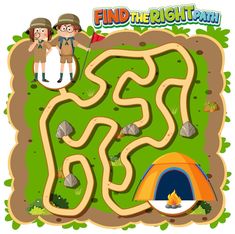 a maze game with two kids and an orange tent