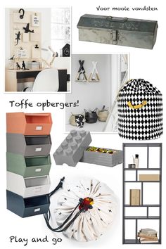 an assortment of furniture and decor items with the words toffe oberers play and go