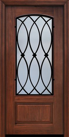 a wooden door with glass on the side