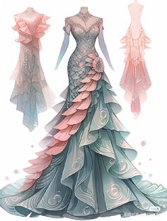 Dreamy Gowns, Child Clothes, Fantasy Dresses, Angel Dress, Fashion Illustration Dresses, Dress Sketches, Dress Drawing