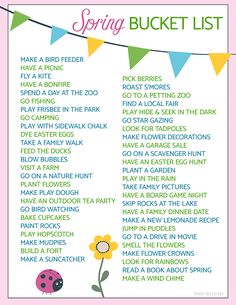 the spring bucket list is shown in pink and green