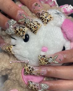 Cheetah Print Nails, Junk Nails, Edgy Nails, Y2k Nails, Animal Nails, Really Cute Nails, Acrylic Nails Coffin Pink, Gel Art