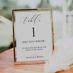 a table number sign sitting on top of a wooden table