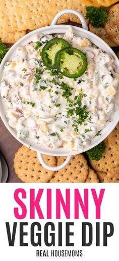 Skinny Veggie Dip is full of summer vegetables and is so delicious! It's a perfect poolside snack for summer! #Realhousemoms #skinny #veggiedip #healthy #summer #potluck #healthysnacks #veggies #pooltime Healthy Dip, Potluck Snacks, Clean Appetizers, Low Calorie Appetizers, Healthy Veggie Dip, Healthy Potluck, Pool Snacks, Poolside Snacks