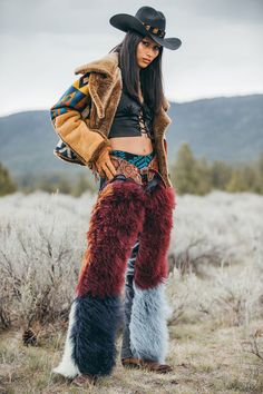 Shearling Chaps Fur Chaps, Western Jumpsuit, Western Gala, Cowgirl Chaps, Buckskin Clothing, Brand Trip, Livingston Montana, Cowboy Chaps, Pendleton Blankets