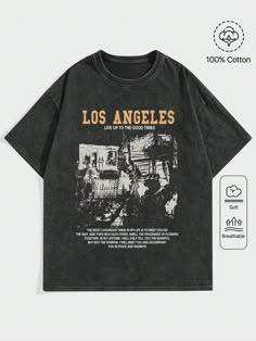 Black Casual Collar Short Sleeve Fabric Graphic,Letter  Embellished Slight Stretch Summer Men Clothing Slogan Graphic Tee, Street Life, Black Graphic Tees, Graphic Tees Vintage, Graphic Tee Design, Tee Shirt Homme, Tee Shirt Print, Men Clothing, Mens Graphic Tee