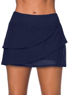 ROTITA Navy Blue Layered Crossover Hem Swim Skirt | Rotita.com - USD $23.77 High Waisted Swim Skirt, Elegante Y Chic, Skirt Swimsuit, Printed Tankini, Plus Swimwear, High Waisted Swim, Elegante Casual, Pink Swimsuit, Swim Skirt