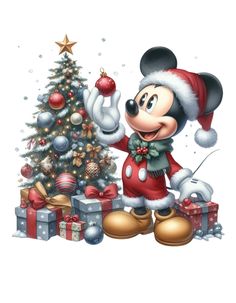 mickey mouse with christmas tree and presents