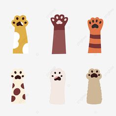 four different animal hand puppets with paws and claws