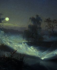 an image of a painting that looks like it is in the ocean at night time