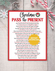 christmas pass the present poem with candy canes