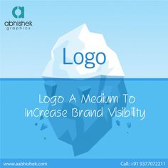 an iceberg floating in the ocean with text that reads, logo a medium to increase brand visibility