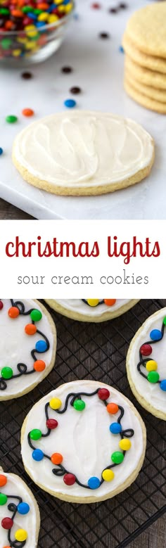 christmas lights sugar cream cookies on a cooling rack