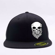 a black hat with a white skull on it