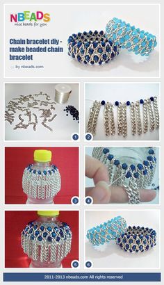 the instructions for how to make a beaded bottle cover with chainmails and beads