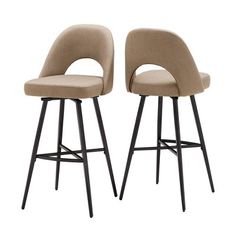 two stools with black legs and beige upholstered seat, one on each side