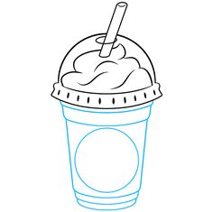 a drawing of an ice cream sundae in a cup with a straw on top