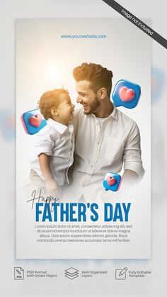 a father's day flyer with an image of a man holding a child