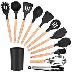 an assortment of kitchen utensils arranged in a circle