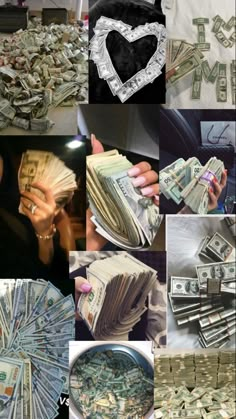 the collage shows many different images of money