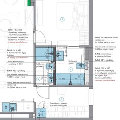 the floor plan for an apartment building with blue and white details, including two rooms