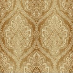 an old fashioned wallpaper pattern in gold and brown colors with paisley designs on it