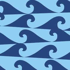 a blue and white pattern with waves on it