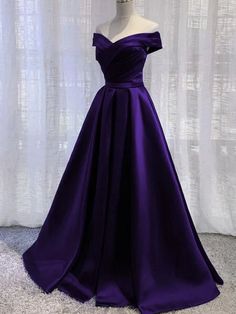 Off Shoulder Purple Satin Long Prom Dresses, Long Purple Formal Graduation Evening Dresses SP2540 Valedictory Service Dresses, Dark Purple Party Dress, Girls Graduation Dresses, Prom Dress Dark, Dress Dark Purple, Satin Long Prom Dress, Evening Wedding Guest Dresses, Purple Formal Dress, Simple Evening Dress