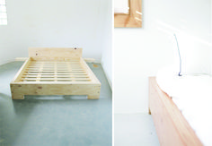 there are two pictures of a bed and the same one is made out of plywood