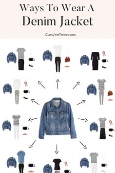 How To Wear Denim Jacket, 10 Ways To Wear, Classy Yet Trendy, Basic Essentials, Jacket Outfit Women, Denim Jacket Outfit, Fashion Capsule Wardrobe, Over 60 Fashion, Homewear Fashion