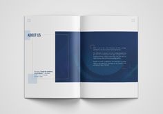 an open brochure is shown with blue and white squares on the page,