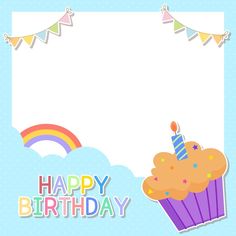 a birthday card with a cupcake and rainbow