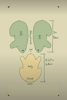 an image of the size and shape of two fish shaped paper cut outs with measurements for each