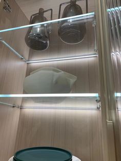 glass shelves in the corner of a room