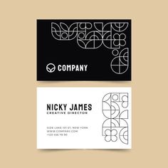 two black and white business cards with an abstract design