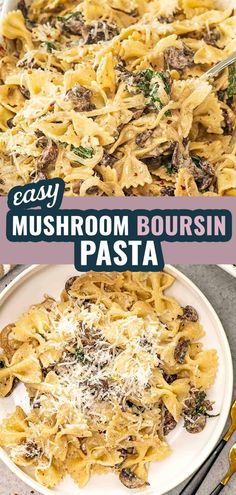 mushroom bourssin pasta with parmesan cheese on top